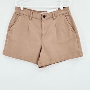 Liz Claiborne Women's Pleated  Stretch French Caramel High Rise Shorts Sz 12 NWT